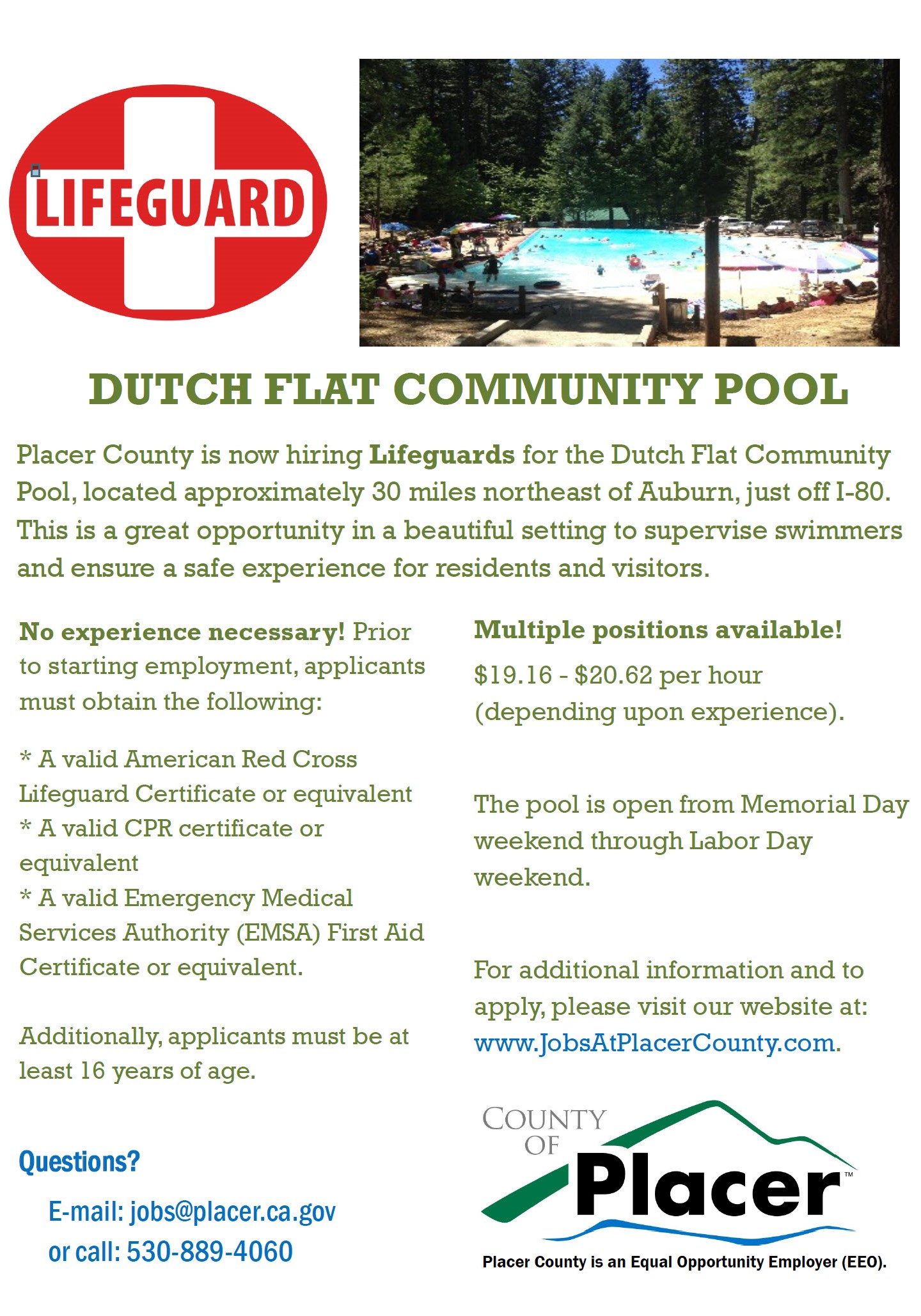 Job Posting: Lifeguard - Placer County