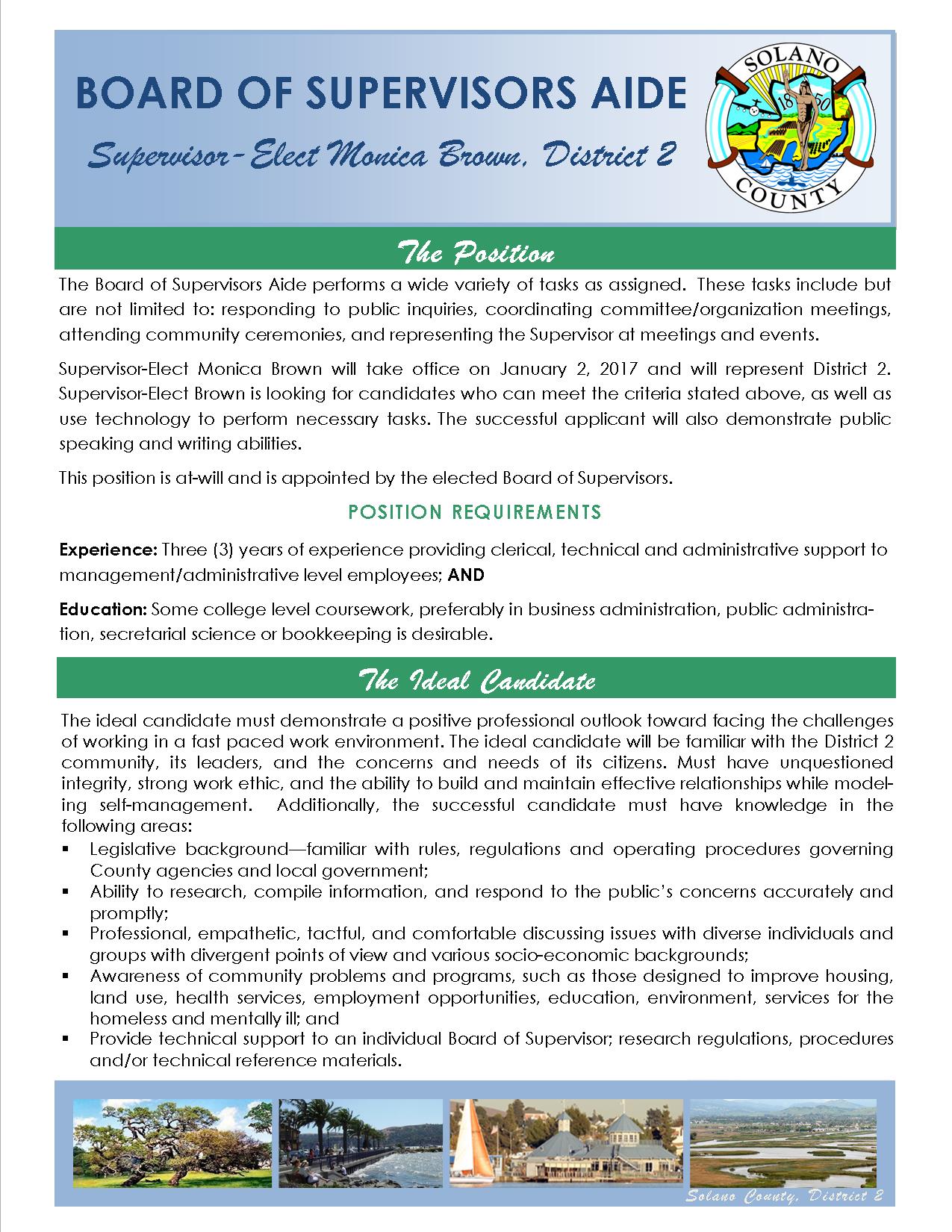 Job Announcement: Board of Supervisors Aide - County of Solano