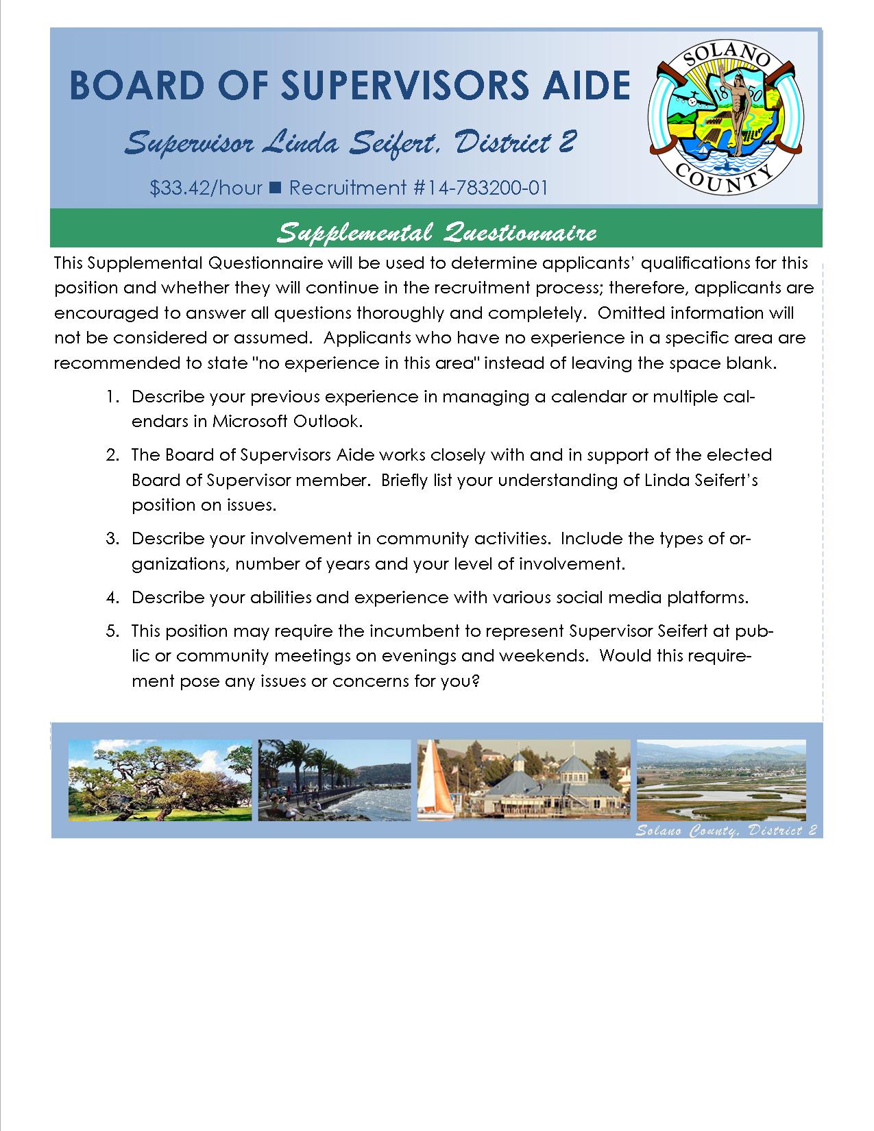 Job Announcement: Board of Supervisors Aide - County of Solano