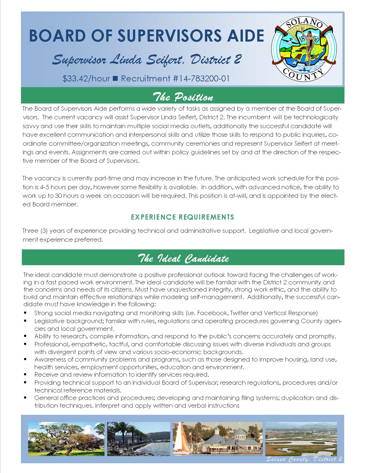 Job Announcement: Board of Supervisors Aide - County of Solano